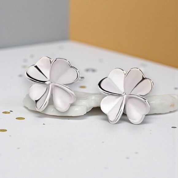 S925 Silver Four-Leaf Clover Stud Earrings Dainty Trendy Lucky Charm Jewelry - Picture 8 of 14